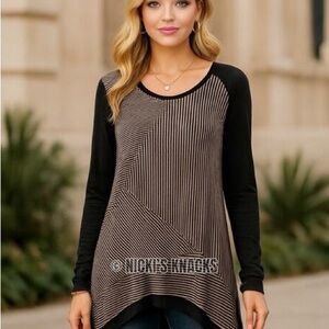 Philosophy Black & Taupe Striped Raglan Long-Sleeve Top